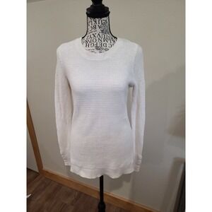 Loft Crewneck Natural 100% Cotton Waffle‎ Knit SWEATER Size Small.